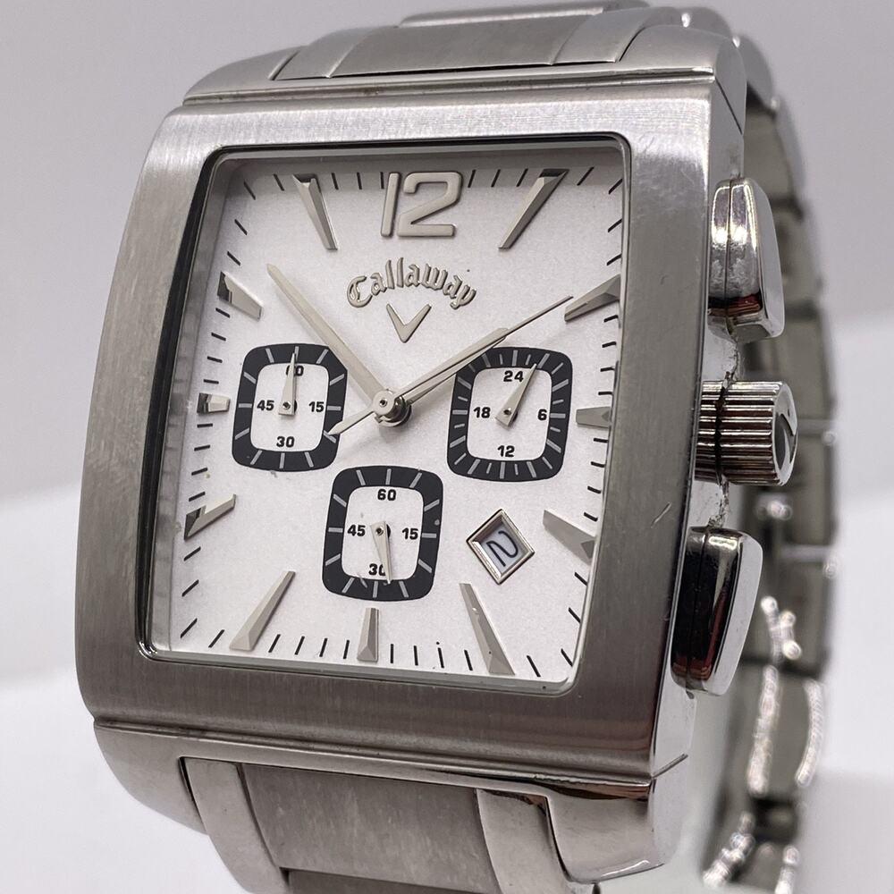 Callaway Golf Mens Silver Tone Chronograph Watch Mens Golf New Battery